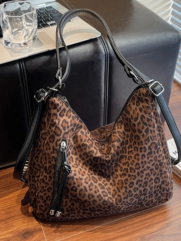 Vintage Leopard Print Large Capacity Hobo Bag For Women Multi-functional Shoulder Bag Stylish Travel Handbag Backpack