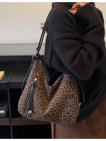 Vintage Leopard Print Large Capacity Hobo Bag For Women Multi-functional Shoulder Bag Stylish Travel Handbag Backpack