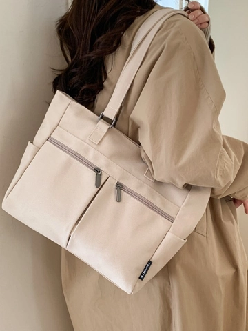 Women Large Capacity PU Tote Bag Multi-pocket Shoulder Bag Casual Simple Handbag For Daily School Office Travel Elegant