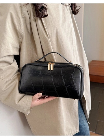 Große Kapazität PU Leder Krokodil Muster Kosmetiktasche Tragbare Doppel Reißverschluss Kulturbeutel Damen Reise Handtasche Make-up Organizer