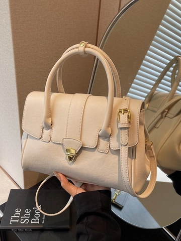 High End PU Leather Shoulder Bag For Women Gold Metal Buckle Handbag Versatile Crossbody Bag Solid Color Commuter Tote