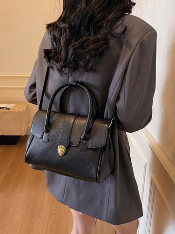 High End PU Leather Shoulder Bag For Women Gold Metal Buckle Handbag Versatile Crossbody Bag Solid Color Commuter Tote