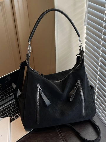 Women Large Capacity Hobo Shoulder Bag Retro PU Leather Crossbody Bag With Double Decorative Zipper Commute Daily Tote Bag
