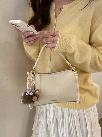 Petit Sac Carré en Cuir PU Grain de Litchi pour Femme Sac à Main Minimaliste Bandoulière pour le Quotidien Style Rétro