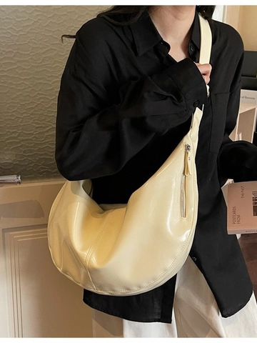 Women Large Capacity Glossy PU Leather Hobo Bag Vintage Half Moon Shoulder Crossbody Bag Minimalist Commute Travel Tote