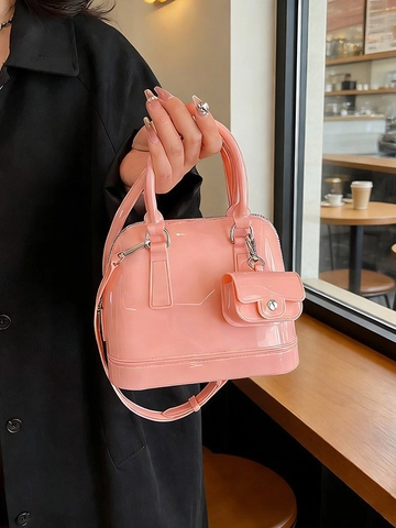 Borsa a Spalla da Donna Lucida in PVC Jelly Borsa a Tracolla a Guscio Con Charm Mini Portamonete Colori Macaron Moda
