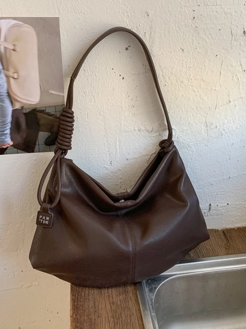 Bolso Tote de Cuero PU Minimalista de Gran Capacidad para Mujer Bolso de Hombro Retro Hobo con Correa Anudada Uso Diario