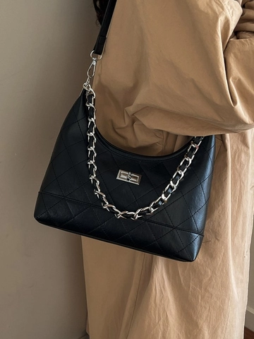 Damen Vintage Gesteppt Rautenmuster Schultertasche PU Leder Kette Unterarmtasche Mode Umhängetasche Hobo Bag Für Den Alltag