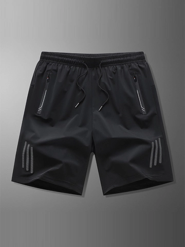 Herren Schnelltrocknende Sportshorts Atmungsaktiv Eisseide Basketball Laufhose Mit Reißverschlusstaschen Streifen Dekor Gym Shorts