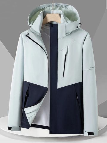 Damen Herren Outdoor Wasserdichte Hardshelljacke Winddicht Kapuze Bergsteigen Mantel Casual Farbblock Wandern Sportjacke