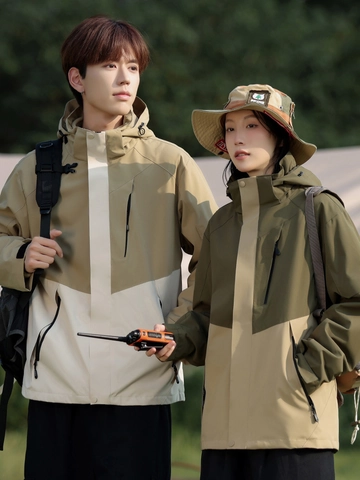 Giacca Outdoor 3-in-1 Unisex Staccabile Antivento Impermeabile Cappotto Patchwork Con Cappuccio Fodera in Pile Per Escursionismo Campeggio