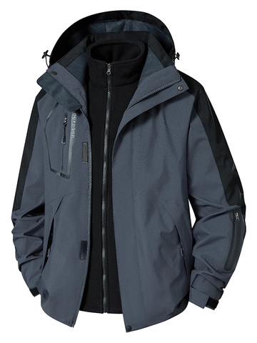 Unisex 3-In-1 Outdoor Funktionsjacke Wasserdicht Winddicht Kapuzenmantel Abnehmbare Fleece Innenjacke Wandern Skifahren Winterjacke