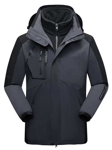 Uomo Donna 3-In-1 Impermeabile Antivento Giacca a Vento Outdoor Con Fodera in Pile Staccabile Cappuccio Caldo Cappotto Sportivo Invernale