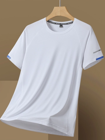 Men's Quick Dry Sport T-Shirt Breathable Mesh Ice Silk Short Sleeve Raglan Top For Running Gym Outdoor Workout