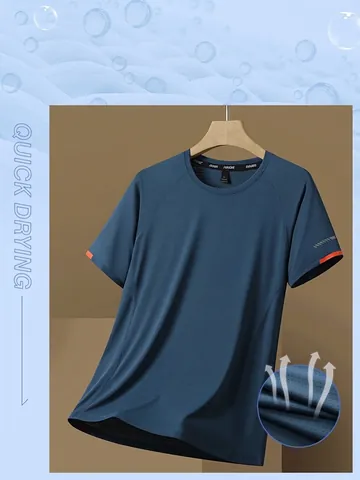 Men's Quick Dry Sport T-Shirt Breathable Mesh Ice Silk Short Sleeve Raglan Top For Running Gym Outdoor Workout