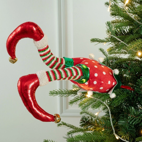 Elfenbeine Weihnachtsbaumdekoration Launisch Plüsch Gestreift Weihnachtsmann Bleibt Im Baum Stecken Holiday Ornament Für Zuhause