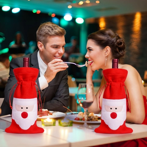Funda de Vino de Navidad Decoración de Papá Noel Tela Roja Adorno Festivo para Decoración de Mesa de Restaurante Fiesta