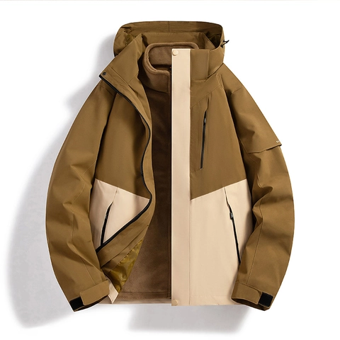 Veste d'Extérieur 3-En-1 Imperméable Coupe-Vent Doublure Polaire Amovible Manteau Sportif À Capuche Pour Homme Femme Randonnée