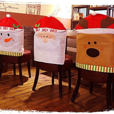 3 Stück Weihnachten Stuhlhussen Set Weihnachtsmann Rentier Schneemann Muster Polyester Festliche Esszimmer Stuhl Dekoration