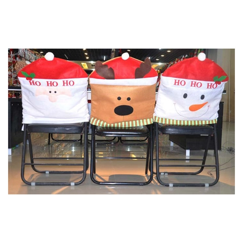 3 Stück Weihnachten Stuhlhussen Set Weihnachtsmann Rentier Schneemann Muster Polyester Festliche Esszimmer Stuhl Dekoration