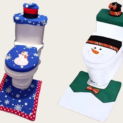Christmas Snowman Bathroom Decor Toilet Seat Cover And Tank Cover And Mat Festive Polyester Fleece Toilet Decoration