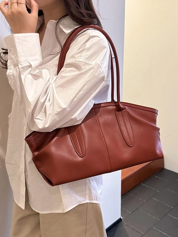 Borsa Tote in Pelle PU di Grande Capacità per Donna Vintage Borsa a Tracolla Minimalista Pendolare Borsa a Mano Versatile Borsa da Lavoro