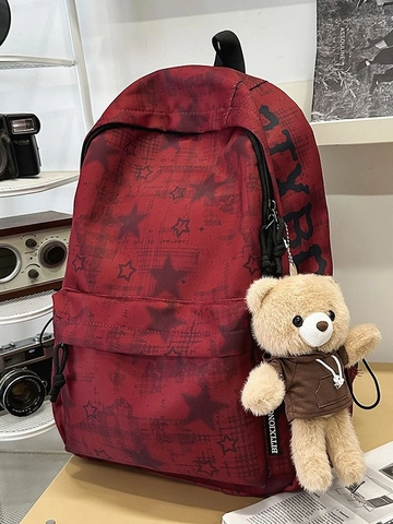 Grote Capaciteit Nylon Sterrenprint Schoolrugzak Voor Meisjes Studenten Lichtgewicht Mode Reistas Met Beer Hanger