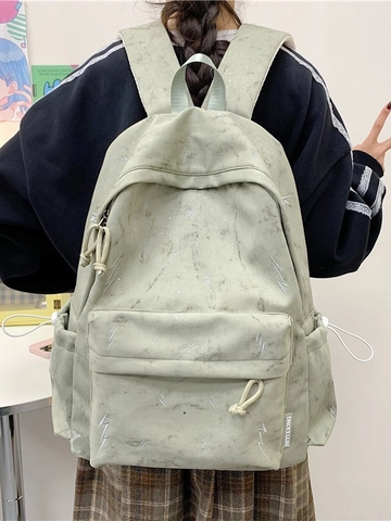 Korean Style Large Capacity School Backpack For Students Waterproof Oxford Cloth Lightning Marble Print Travel Daypack With Bear Pendant
