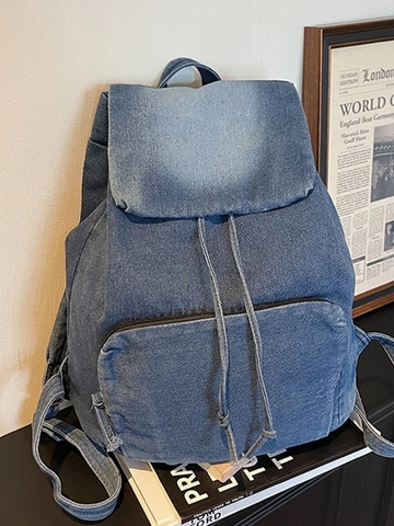 Vintage Denim Rugzak Voor Dames Grote Capaciteit Water Gewassen Schooltas Casual Reizen Trekkoord Klep Mode Tas