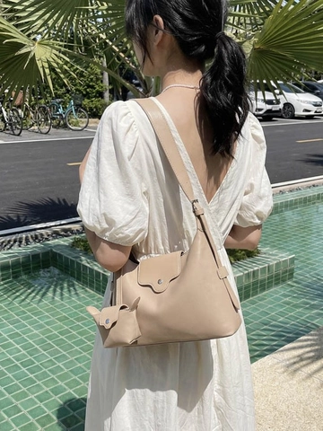 Women Contrast Color Canvas PU Shoulder Bag With Mini Pouch Large Capacity Minimalist Crossbody Underarm Bag Daily Commute