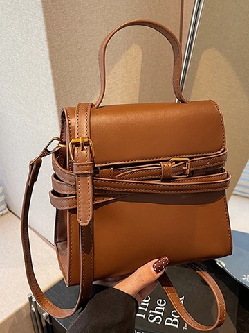 Bolso Bandolera de Cuero PU Vintage para Mujer Estilo Retro Simple Correas Decorativas Bolso de Mano Pequeño Cuadrado Cierre Magnético