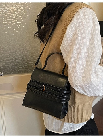 Bolso Bandolera de Cuero PU Vintage para Mujer Estilo Retro Simple Correas Decorativas Bolso de Mano Pequeño Cuadrado Cierre Magnético