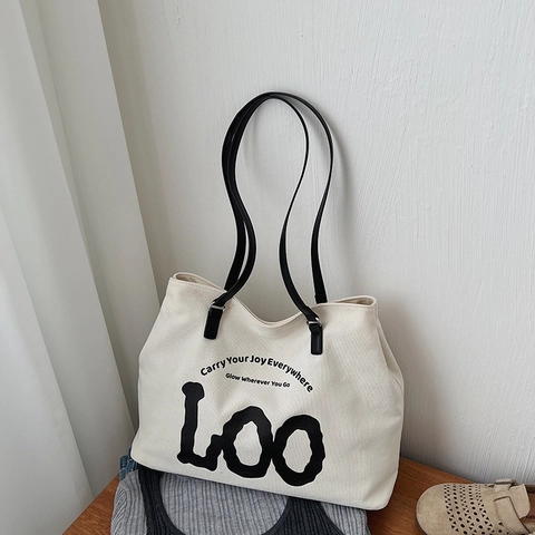 Vintage Γυναικεία Τσάντα Tote Μεγάλης Χωρητικότητας από Καμβά Ντένιμ Με Γράμματα Σύνδεση Τσάντα Ώμου για Μετακίνηση Σχολείο Καθημερινή