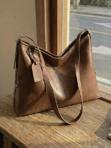 Damen Vintage PU Leder Umhängetasche Große Kapazität Tote Hobo Tasche Für Täglich Pendeln Büro Minimalistisch Crossbody