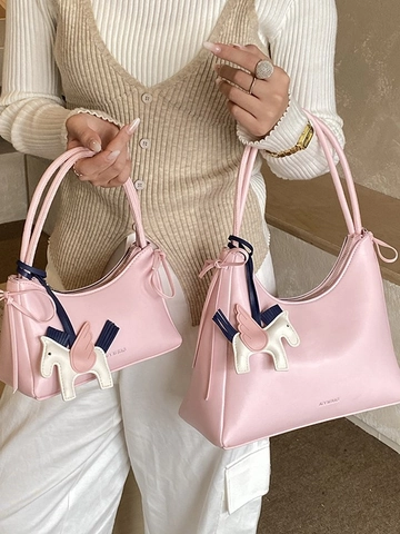 Sac à Épaule Hobo en Cuir PU pour Femmes Avec Charme de Cheval Ailé Sac à Main et Bandoulière À la Mode Pour Shopping Quotidien Minimaliste Trendy
