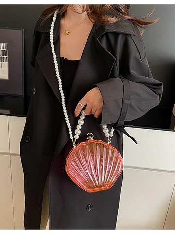 Damen Elegant Acryl Muschelform Abendtasche Mit Kunstperle Griff Kette Mode Umhängetasche Für Party Hochzeit