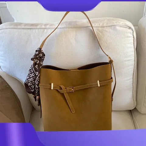 Große Kapazität PU Leder Eimertasche Vintage Gestickte Schulter Crossbody Tasche Mit Schal Damen Pendler Tragetasche