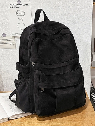 Zaino Vintage in Tessuto Scamosciato ad Alta Capacità per Uomo Donna Retrò Studente Borsa Scuola Semplice Moda Tempo Libero Borsa Laptop