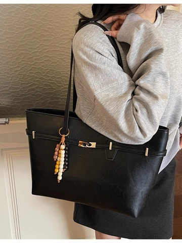 Borsa Tote da Donna in Pelle PU di Grande Capacità Borsa a Tracolla Retrò Con Ciondolo di Perline Fibbia in Metallo Handbag da Pendolare