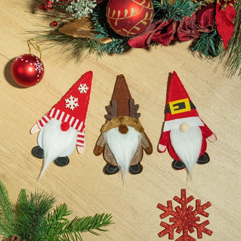 Portacubiertos de Gnomo Navideño Patrón de Papá Noel Alce Copo de Nieve Bolsa para Cubiertos Decoración de Mesa de Cena de Fiesta