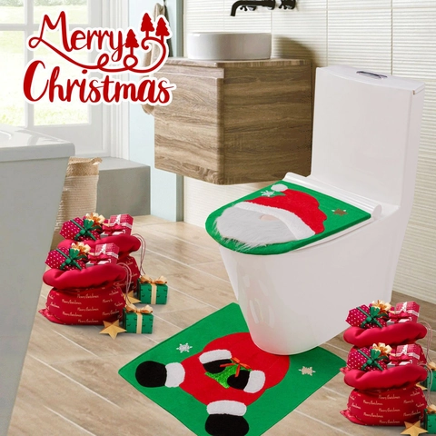 Weihnachten Weihnachtsmann Wichtel Toilettensitzbezug Und Badezimmermatte Set Polyester Stoff Haus Party Festival Deko