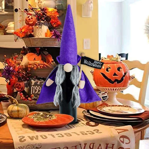Halloween Wine Bottle Cover Decoration Wizard Witch Cloak Hat Gnome Vampire Set For Festive Party Table Ornament Gifts