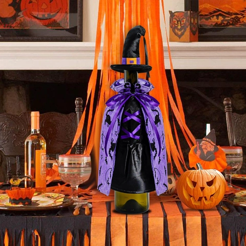Halloween Wine Bottle Cover Decoration Wizard Witch Cloak Hat Gnome Vampire Set For Festive Party Table Ornament Gifts