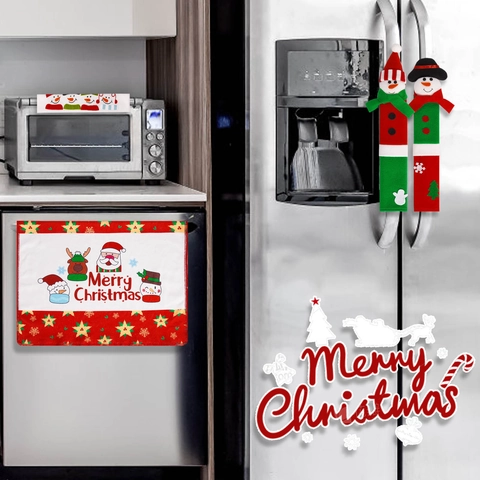 Vierteiliges Set Weihnachts Kühlschrank Griffabdeckungen Weihnachtsmann Schneemann Küchengeräte Schutzhüllen Für Festliche Dekoration