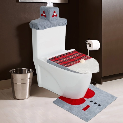 Kerst Kabouter Toiletbrilhoes Mat Reservoirovertrek Polyester Ruitjes Badkamer Decoratie Grijs Rood Feestelijke Kerst Decor