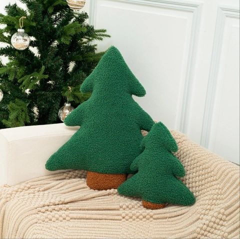 Weihnachtsbaum-Dekokissen Sherpa-Vlies Kissen Waldgrün Weich Plüsch Wohnkultur Weihnachtsgeschenk