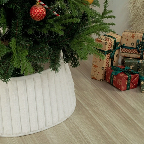 Weißer Kunstpelz Weihnachtsbaum-Kragen Vertikaler Streifen Plüsch Weihnachtsbaum-Rock Basis Für Feiertags-Heimdekor