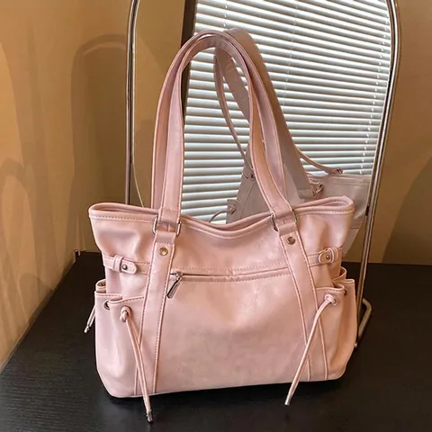 Bolso Tote de Cuero PU Minimalista para Mujer Gran Capacidad Color Sólido Bolso de Hombro para Uso Diario Moda Versátil