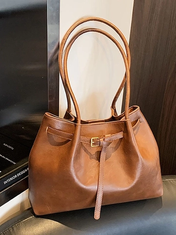 Bolso Tote Vintage de Cuero PU para Mujer Gran Capacidad Bolso de Hombro Con Hebilla Casual Oficina Bolso de Mano