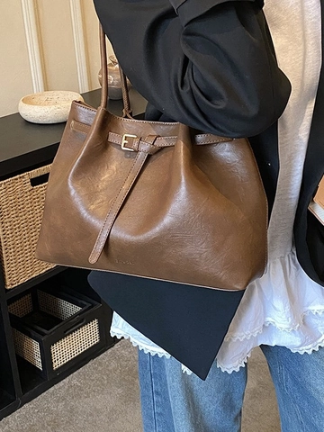 Bolso Tote Vintage de Cuero PU para Mujer Gran Capacidad Bolso de Hombro Con Hebilla Casual Oficina Bolso de Mano